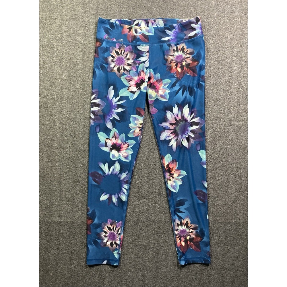 Live Love Dream Floral Leggings Women's Blue Pink Yoga Workout  Pants Size L